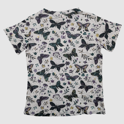 TENCEL Modal T-shirt with dark butterfly pattern on a white background