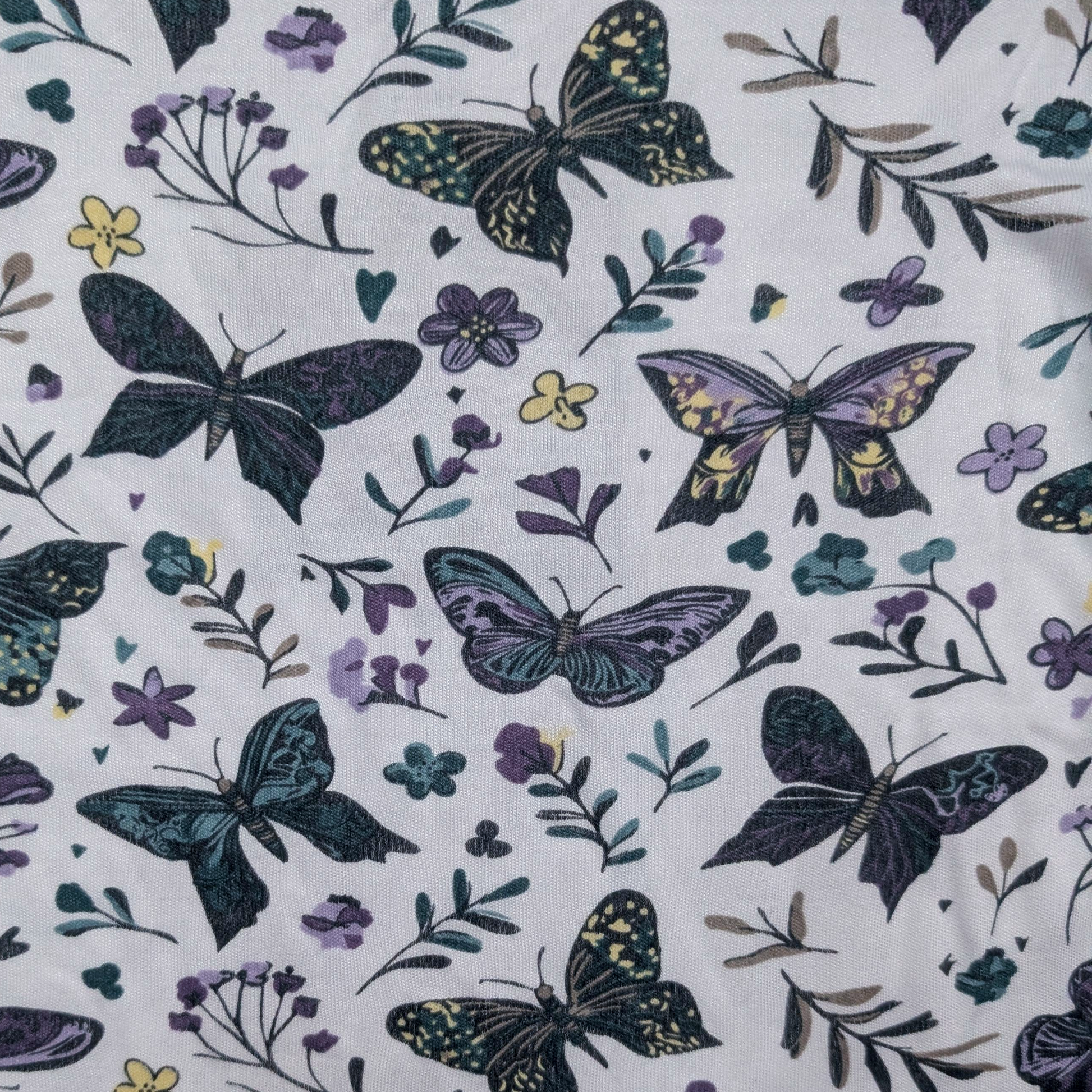 Dark Butterfly and floral pattern on a white background