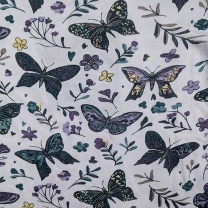 Dark Butterfly and floral pattern on a white background